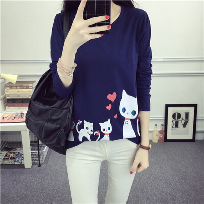 

Womens Long Sleeve Cat Print Blouse Ladies Fall T-shirt Tee Loose Casual Tops