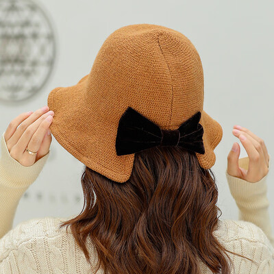 

Korean fashion ladies bow tie wool basin cap Joker daily shopping trip fisherman hat factory outlet