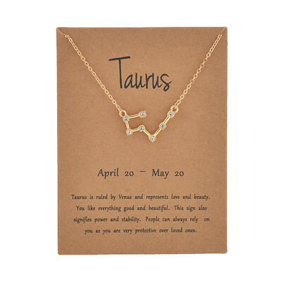 

Brown Card Fashion Jewelry Zodiac Crystal Star Sign 12 constellation Pendant Necklace For Women