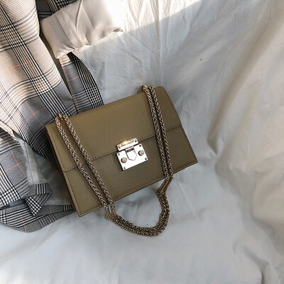 

Ins simple texture lock small square bag women 2019 new Korean version of Joker girl chain shoulder Messenger bag