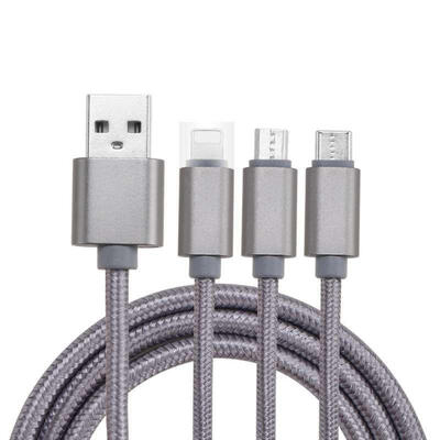 

3 In 1 Micro USB Data Cable Portable Solid Color Fast Charging Line For Mobile Phones