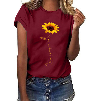 

Starmoon Women Plus Size Sunflower Print Short Sleeved T-shirt Blouse Tops
