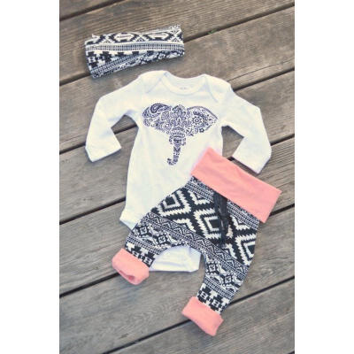 

Cute Infant Newborn Baby Boy Girl Long Sleeve RomperPants 3pcs Outfits Clothes