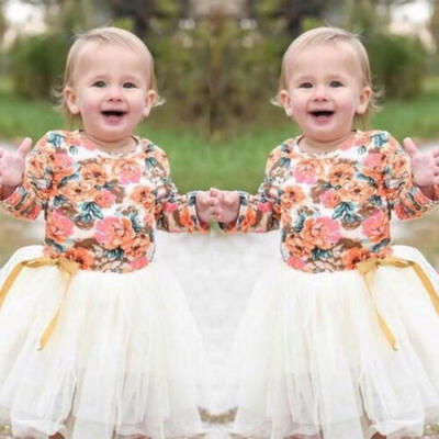 

Baby Girl Kid Party Tutu Lace Long Sleeve Floral Dress Wedding Birthday Princess