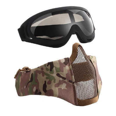 

V12X400 Half-face Mesh Mask & Goggle Set Impact-resistance UV Protection Goggle Protective Mask Ear Protection Carbon Steel Mesh