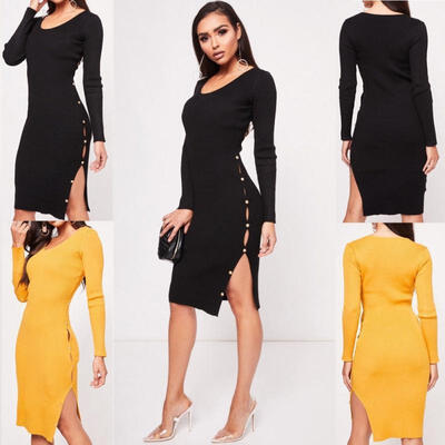 

Women Knit Midi Bodycon Dress Party Evening V Neck Knit Sweater Jumper Top Dress