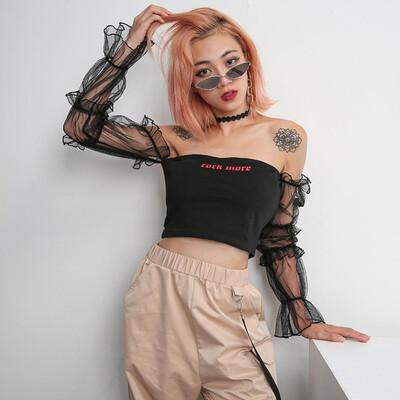 

Nomeni Women Off Shoulder Boob Tube Crop Top Bralet Mesh T Shirt Cami Tank Top BKL