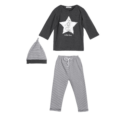 

3pcs Kids Baby Boys Girl Long Sleeve Star T-shirt Tops Pants Hat Outfit Set