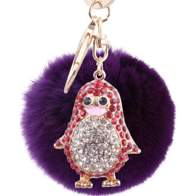 

Rex rabbit fur ball keychain rhinestones small penguin handbags pendant fashion personality key chain