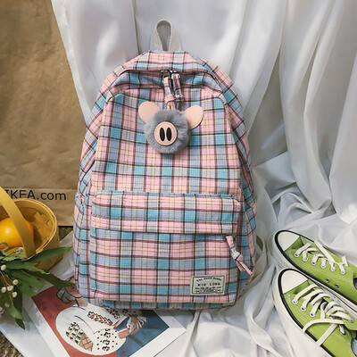 

Tailored Fashion Women Large Capacity Plaid Bag Student Backpack Travel Couple Bag