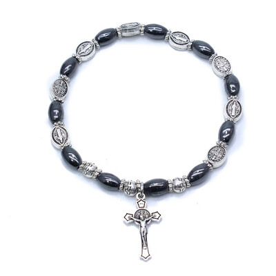 

Christ Religion Symbol Black Pearls Cross Bracelet Unisex Pair Bracelet Men Jewellery Hot Gift