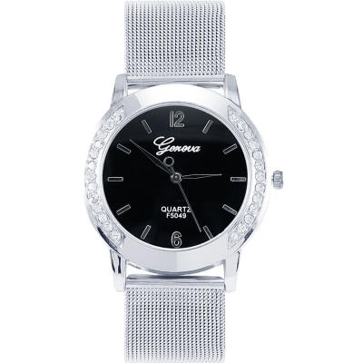 

GENEVA Montre Femme 2018 Luxury Women Watch Mesh Band Stainless Steel Analog Quartz Wristwatch UNISEX Silver Watches Reloj Mujer