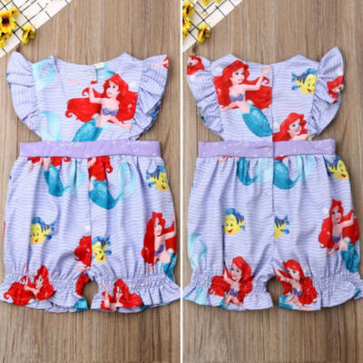 

US Toddler Newborn Baby Girl Cartoon Mermaid Bodysuit Romper Jumpsuit Clothes