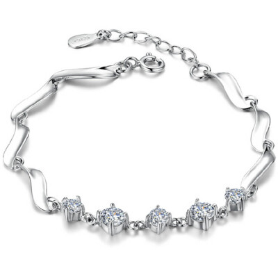 

New fashion 925 Sterling Silver Bracelet Female Cute Rhinestone Hand Chain Gifts