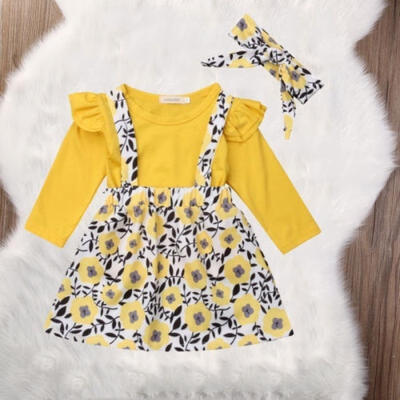 

Toddler Kids Baby Girls Floral Tops T-shirt Suspenders Skirt Dress Outfits Set 1-6T