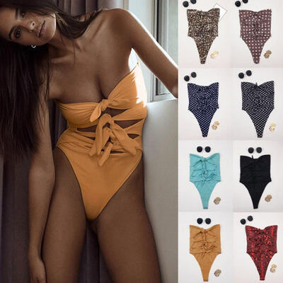 

Women Lady Sexy Bandage Bowknot Sleeveless One Piece Bikini Swimwear Beachwear Swimsuit
