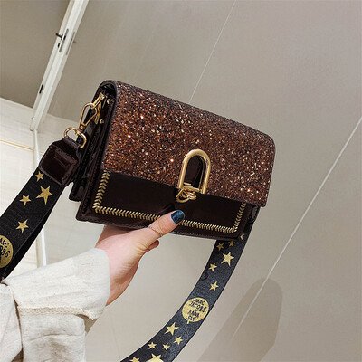 

Qiao Bani 2019 spring new Korean fashion Dongdaemun star sequins small square bag shoulder diagonal tide handbag