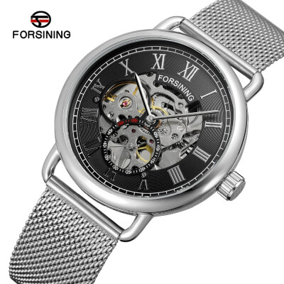 

FORSINING mechanical watch high-grade waterproof super f thin steel mesh belt full hollow mens watch mechanical watch mens watch