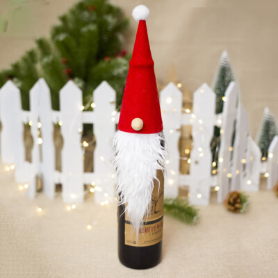 

Toponeto Adorable Wine Bottle Cover Artificial Beard Christmas Decor Xmas Santa Claus Set