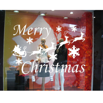 

Gobestart Christmas Deer Snow Wall Sticker Removable Mural Window Decor PVC Vinyl Art Home