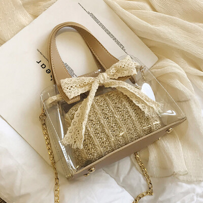 

Summer bag girl 2019 new bow clear jelly handbag Korean version chain satchel