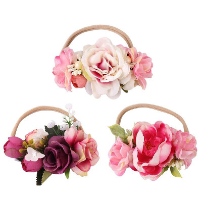 

3 PCS Baby Girls Floral Headbands Photography Props Elastic Flowers Crown Hair Bow Hair Accessories for Newborn Infant Toddlers Ki