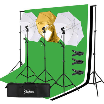 

Photo Studio Lighting Photography 3 Backdrop Stand Muslin Light Kit Umbrella Set