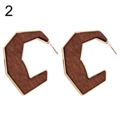 

Wooden Geometric Pendant Statement Stud Earrings Fashion Women Party Jewelry