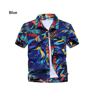

Summer Fashion Leaves Printing Loose Shirt Casual Quick Dry Short Sleeve Mens Shirt Beach Tops Clothes Clothing
