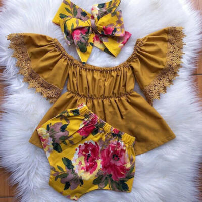 

3PCS Toddler Kids Baby Girls Clothes Lace Tops SkirtFloral Pants Summer Outfits