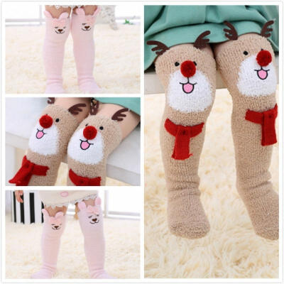 

Baby Kids Toddlers Cute Non-slip Elk bear Tights Leg Long Knee High Socks Winter Warm Stockings