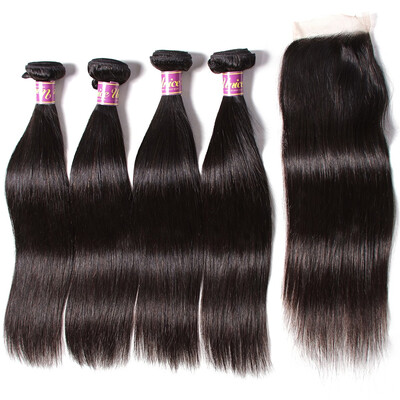 

UNice Hair Peruvian Virgin Human Hair 4 Bundles with Closure 4x4 Straight