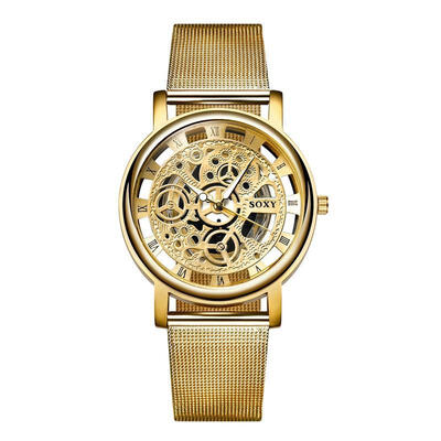 

SOXY Brand Golden Silver Luxury Hollow Steel Watches Men Retro Hombre Quartz Wrist watch fashion casual Man Women Unisex Relojes