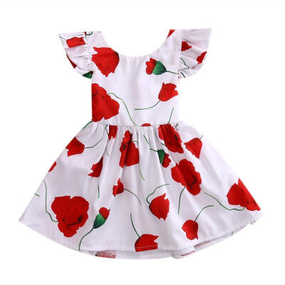 

2017 Summer Toddler Kids Girls Dress Fashion Ruffles Rose Flower Back Out Princess Girl Party Dresses One Pieces Children Clot