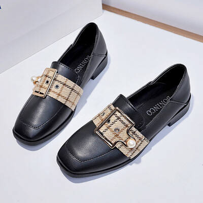 

Rugged-heeled single-shoe woman with small leather shoes in early spring Checker English Rugged-heeled Rover shoe woman
