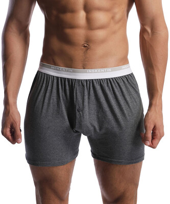 

Inskentin 3 Pack Mens Cotton Knit Loose Boxers Relaxed Fit Tagless Soft Underwear with Button Fly