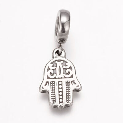 

304 Stainless Steel European Dangle Beads Large Hole Pendants Hamsa HandHand of FatimaHand of Miriam Antique Silver 28mm