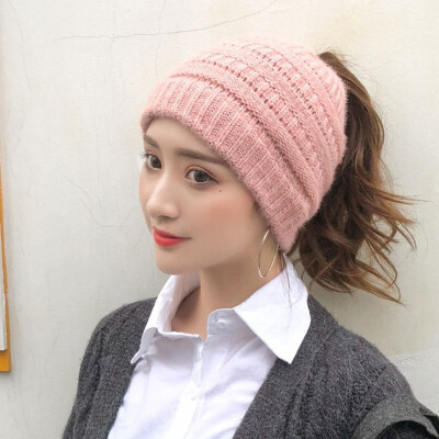 

Warm wool hat for autumn&winter headwear ear-protecting hat fashionable bare ponytail open top knit hat