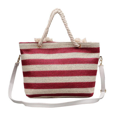 

Girls Hit Color Stripe Shoulder Handbags Women Shopping Straw Satchel Totes
