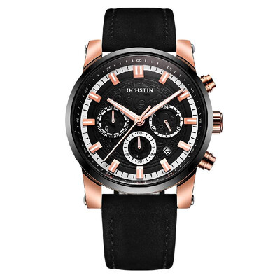 

OCHSTIN Business Men Watch Leather Strap Quartz Sport Wristwatch Calendar Fashion Casual Male Luminous Watches