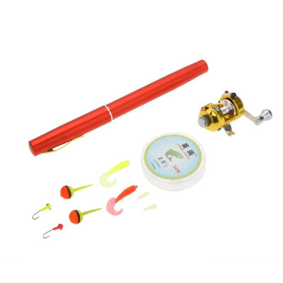 

1M Mini Portable Pocket Aluminum Alloy Fishing Rod Pen Shape Pole Fish Reel Drum Wheel Fishing Line Soft Bait Jig Hook Float Tackl