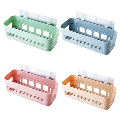 

Plastic Kitchen Storage Rack Self Adhesive Wall Storage Organizer Toilet Bathroom Sundries Holder