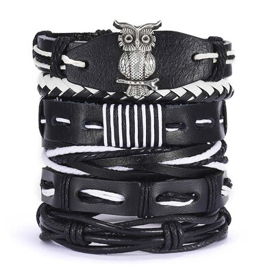 

Multilayer Leather Bracelets Set For Men Wristband Cuff Bangles