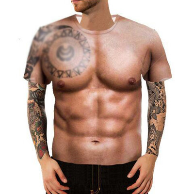 

Mens Hairy Chest Muscle 3D Print T-shirt Tops Short Sleeve Shirts Tee -3XL Top