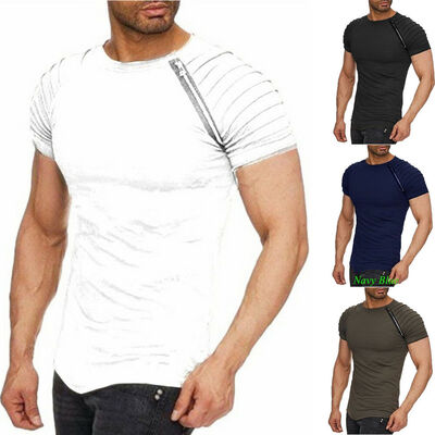 

SUNSIOM Zipper Men Tee Shirt Slim Fit O Neck Short Sleeve Muscle Casual Tops Blouse