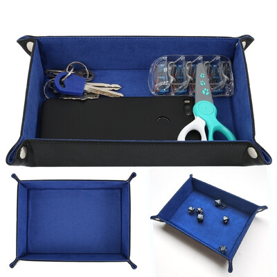 

Fashion Dice Holder PU Leather Folding Rectangle Tray Blue Velvet for RPG DnD&Other Table Games
