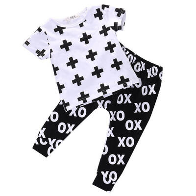 

2PCS Cute Infant Baby Boys Girls Clothes Short Sleeve T-Shirt Pants Outfits Set