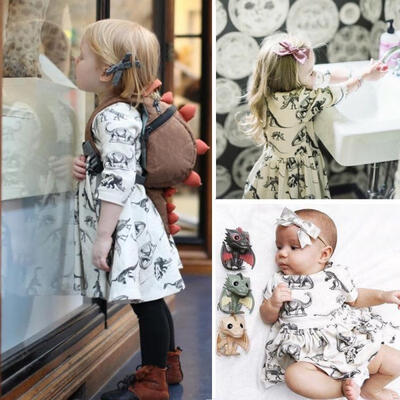 

Cute Toddler Infant Baby Girls Animal Half Sleeve Dinosaur Dress Outfits Clothes