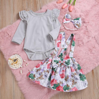 

US Stock Pretty Infant Baby Girls Long Sleeve Romper Top Suspender Dress Outfit