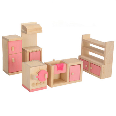 

Tailored Wooden Doll House Furniture Kitchen Set With Accessories For Dollhouse